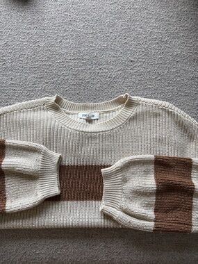 Steve Madden Cream and Brown Striped Crewneck Sweater